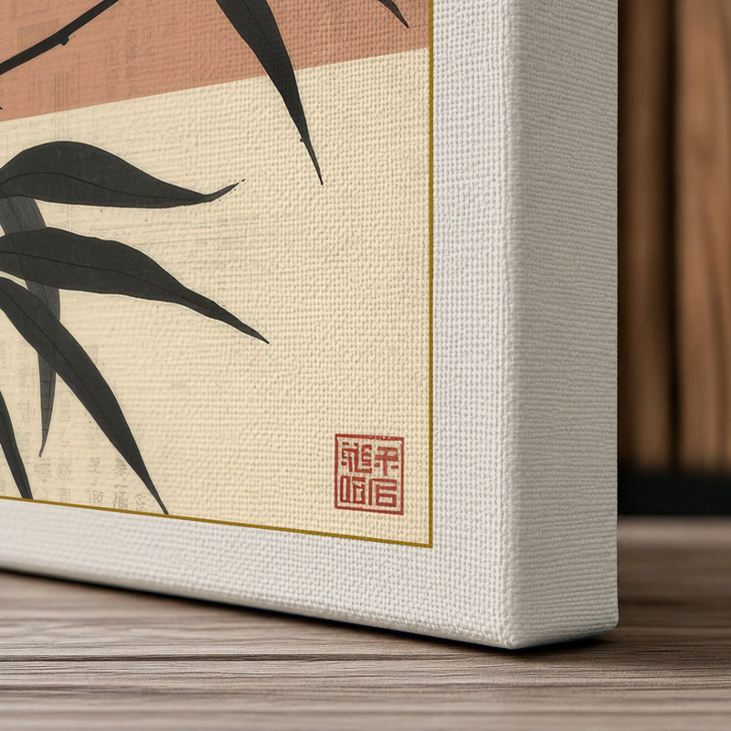 Single Stem in Ink Japandi - Wrapped Canvas, 30x20 - 76.2 x 50.8 cm, Cream Border
