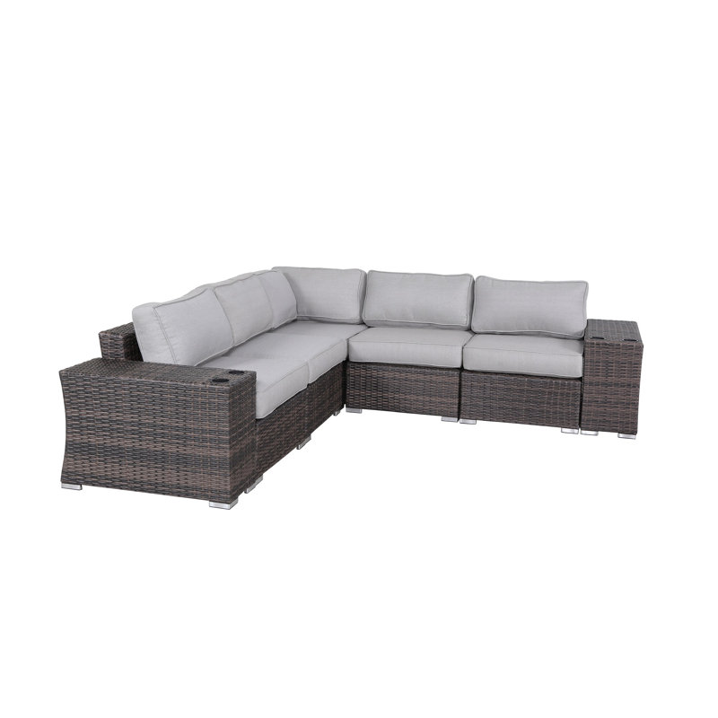 Biles Fully Assembled 7 Piece Rattan Sectional Seating Group with Cushions, Espresso