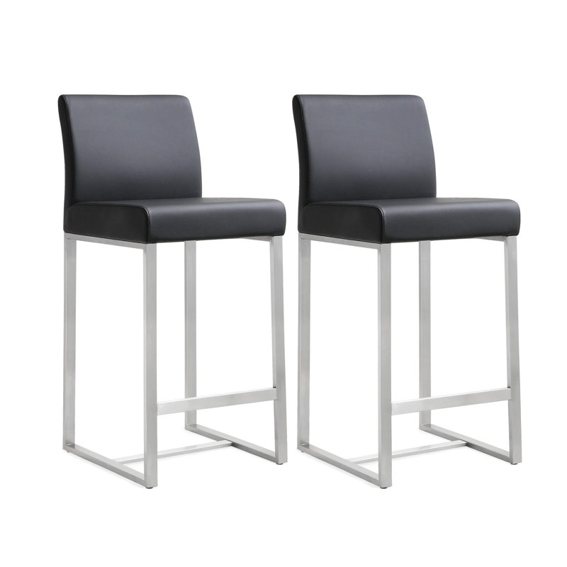 Tabouret Orville, Noir, Tabouret de comptoir (siège d'une hauteur de 27 p, Argent