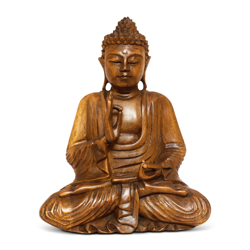 Sabiha en bois serein assis Bouddha Vitarka Mudra statue fait à la main méditation sculpture Figurine Home Decor Accent artisanal moderne oriental