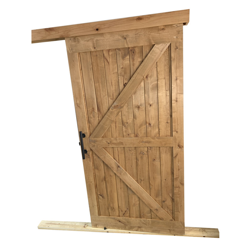 Finished Alder Wood Barn Door wtih Wooden Box Rail Sliding Hardware Set, 36" x 84"