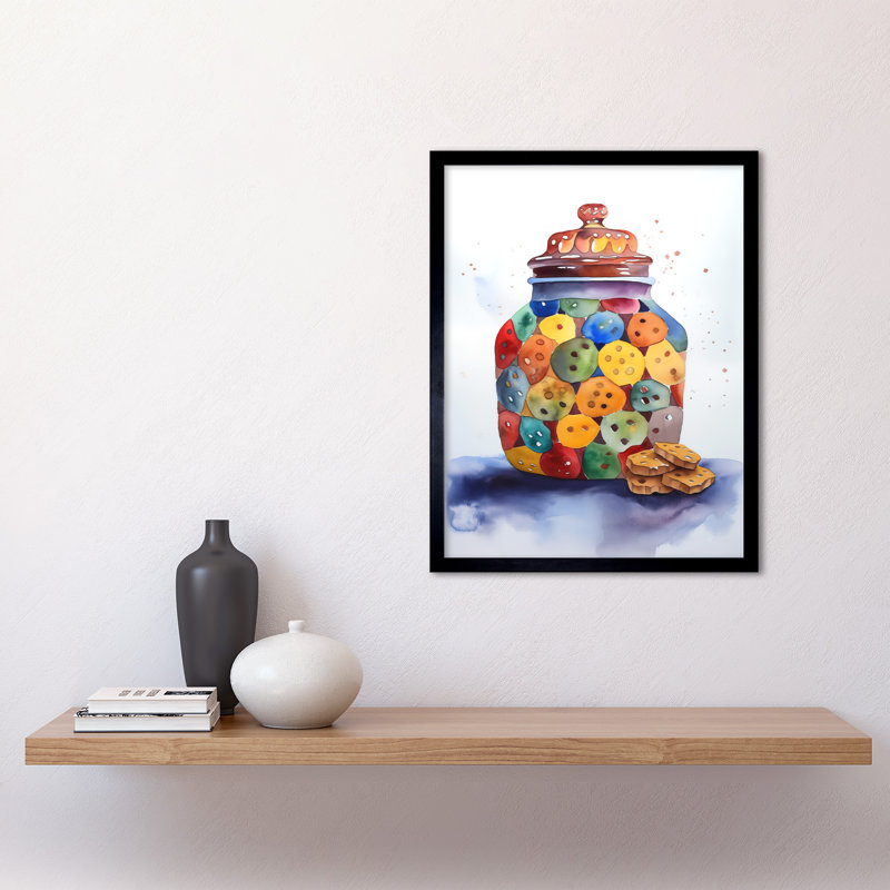Cookie Jar Folk Art Watercolour Painting Art Print Framed Poster Wall Decor 12x16 inch