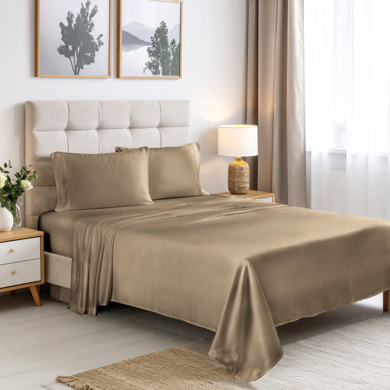Ensemble de draps à poches profondes en rayonne de bambou à densité du tissage de 300 fils de qualité supérieure, Taupe