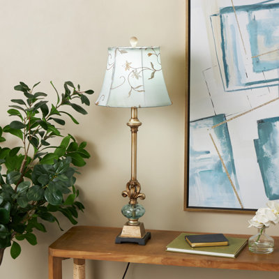 Catt Polystone Antique Style Floral Brass Buffet Lamp with Tapered Shade