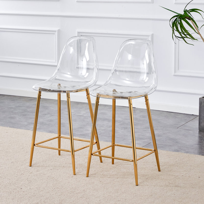 Tabourets de bar modernes à hauteur de comptoir en acrylique avec pieds en métal doré (ensemble de 4), 4, Doré