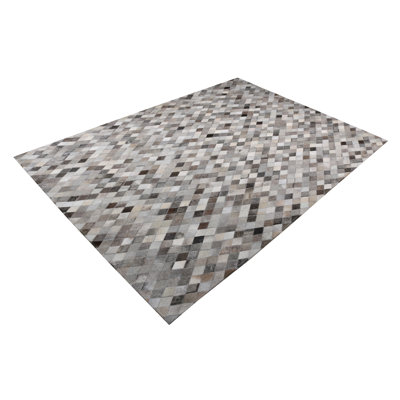 Leather Patchwork Cowhide Gray Area Rug