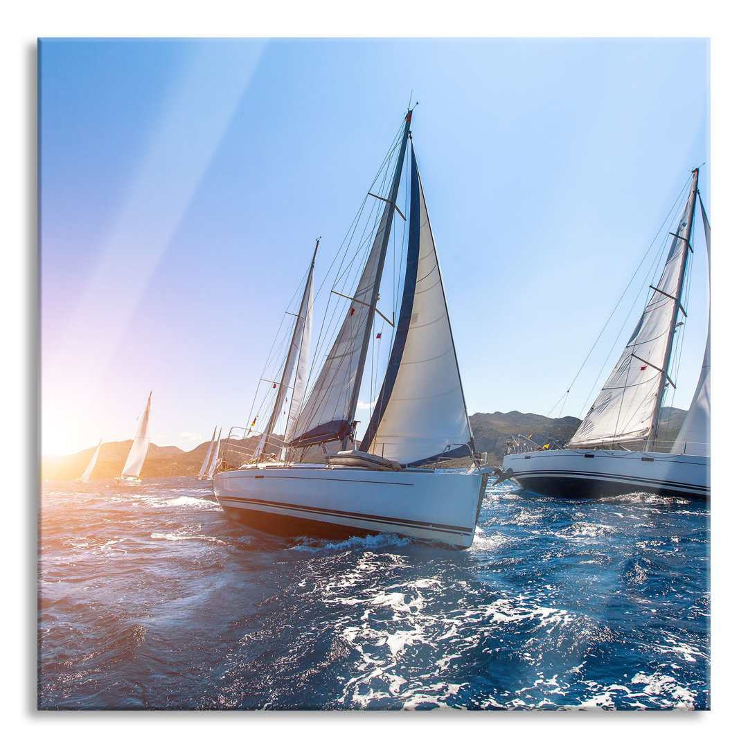 Glasbild Luxusyachten bei der Regatta