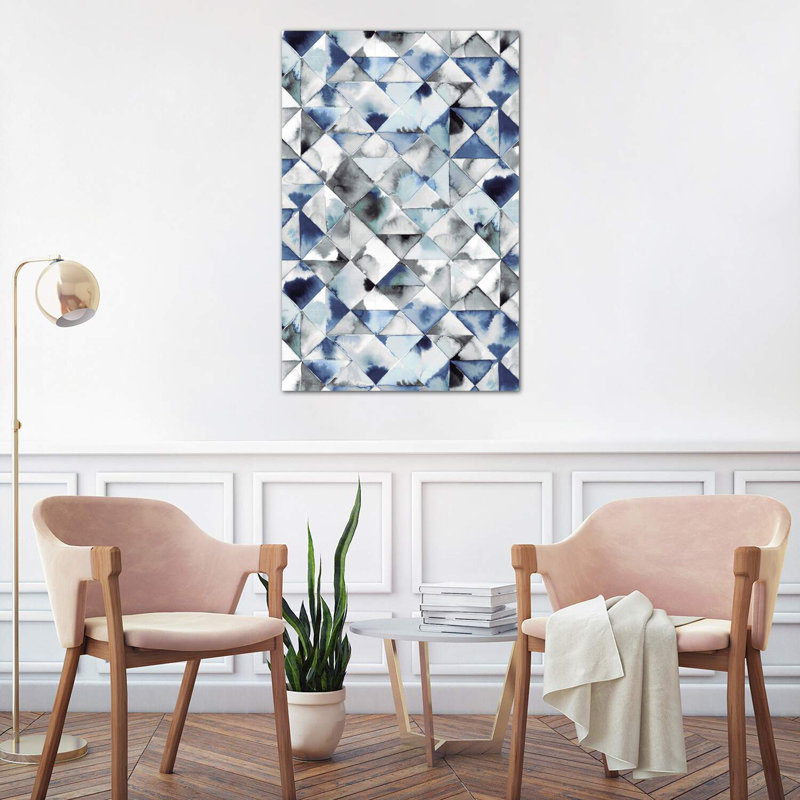 Moody Triangles Blue Silver - Wrapped Canvas Painting, 101.6 cm H x 66.04 cm W x 3.175 cm D