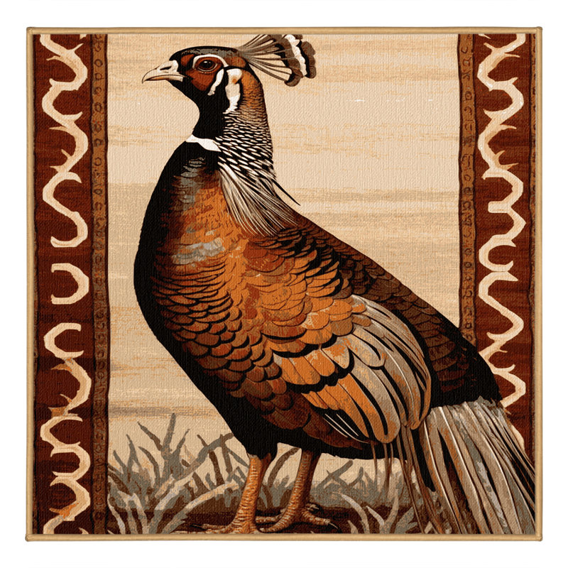 Washable Ring necked Pheasant Birds Area Rug, Square 7'