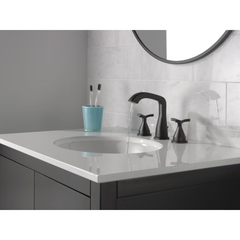 Robinet de salle de bain à large entraxe avec drain Stryke, Noir mat