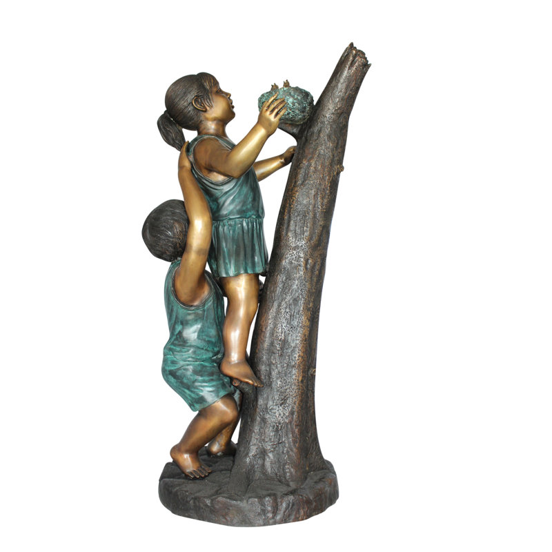 Statue en bronze pour 2 enfants grimpant sur un arbre - Taille: L 17 po x l 17 po x H 46 po.