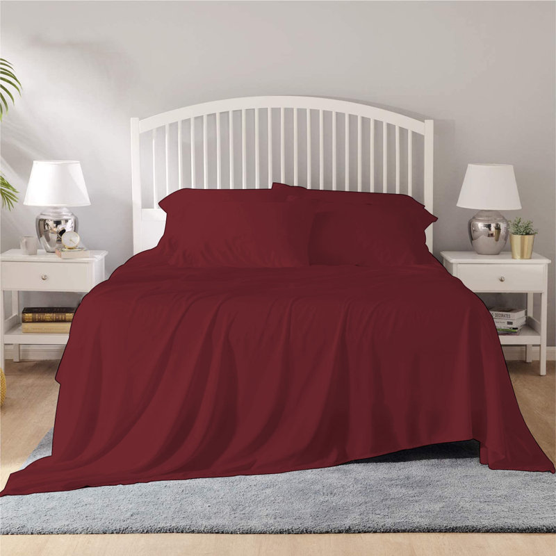 Bamboo Sheet Set, Cal.King Sheet Set + 1 Fitted Sheet + 4 Pillowcase, Burgundy