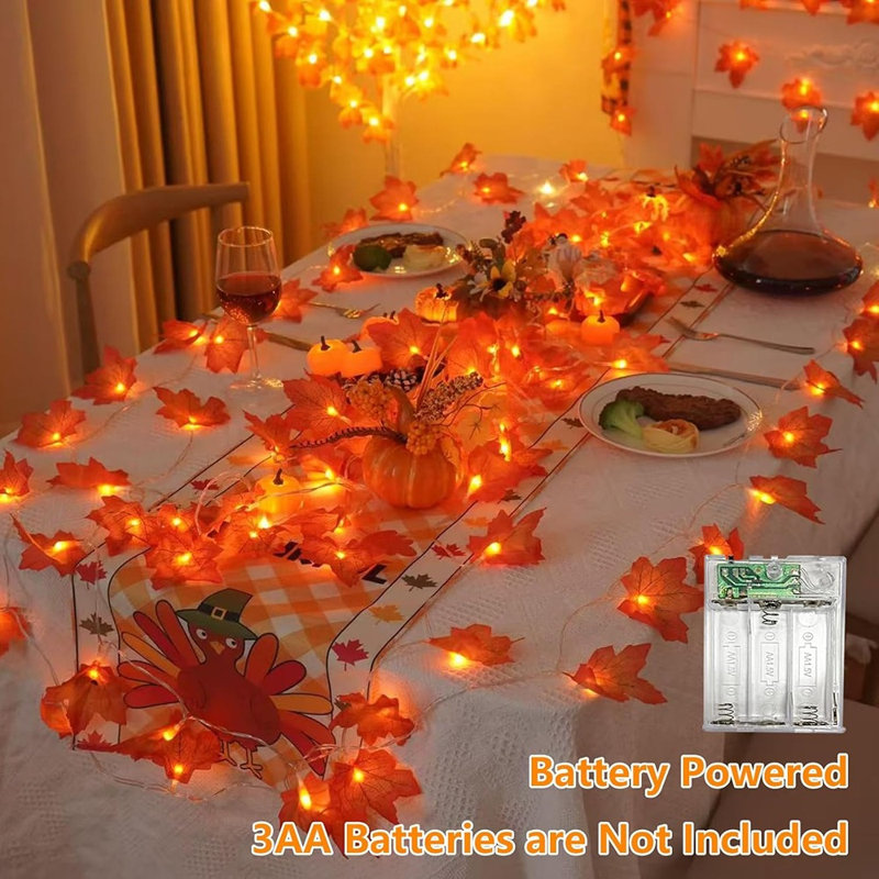 Guirlande d'automne de 20 pi avec 40 lumières DEL - paquet de 2, à piles