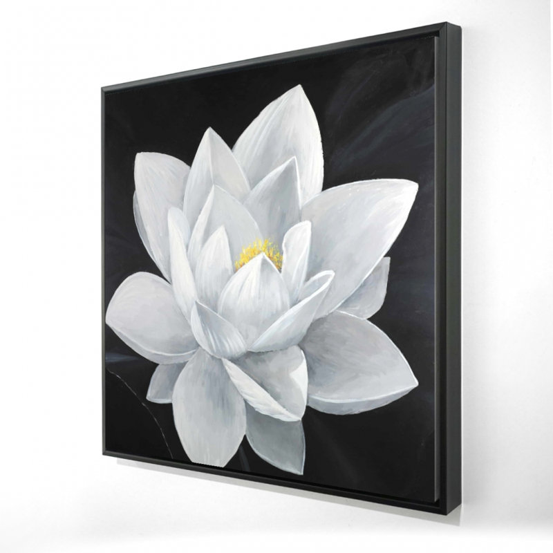 Toile de fleur de lotus aérienne | Décoration florale blanche pour chambre à coucher, H 25,25 po x l 25,25 po