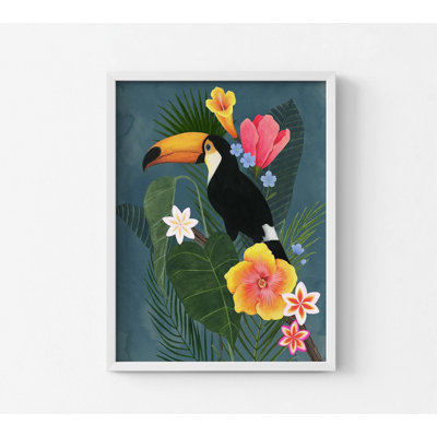 «Tropical Wilderness II» par Grace Popp, art mural d'entrée d'oiseau tropical, décor de bureau de Tucan Vet, agence de voyage, affiche florale