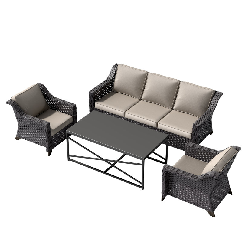 5-Person Durable PE Rattan Outdoor Conversation Set, Beige