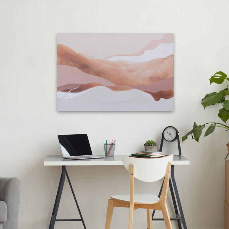 Devochkina - forme abstraite de paysage contemporain contemporain de minimalisme à vagues roses, H 36 po x l 24 po
