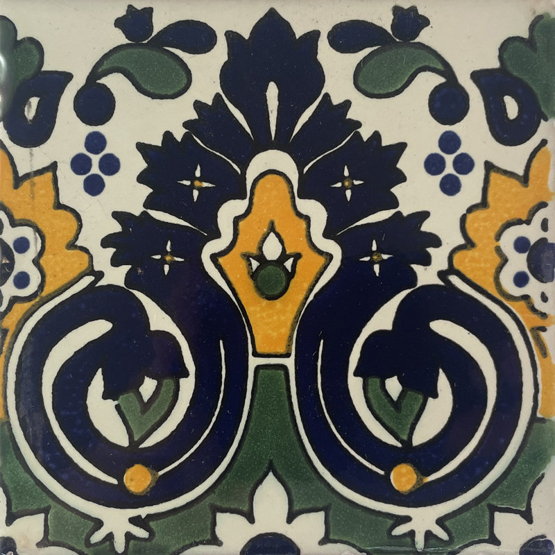 4.2" x 4.2" 9pcs TalaMex Carnation Mexican Clay Tile Handmade Talavera Backsplash Mosaic