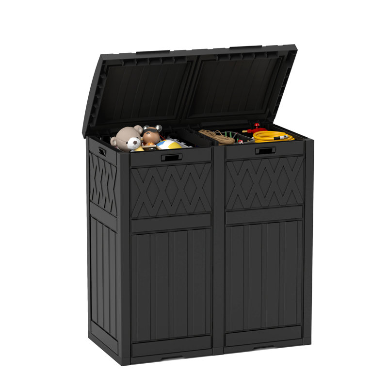 Poubelle et bac de recyclage en plastique multi-compartiments à levage manuel - 61 gallons, Noir