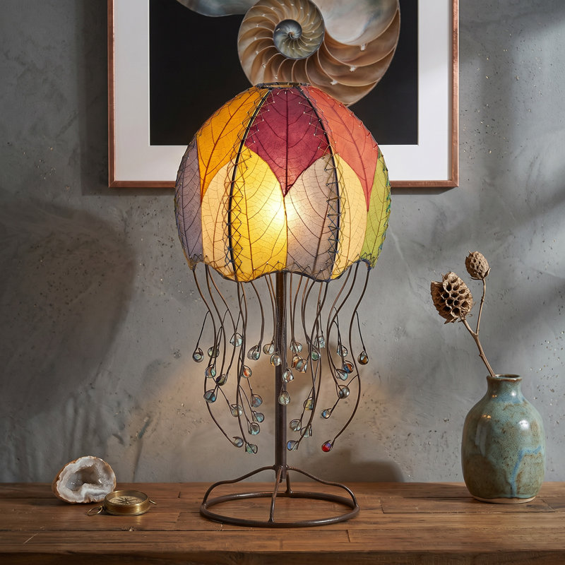 Lampe de table noire 24 "Vestfold, Vert / naturel / bleu de mer