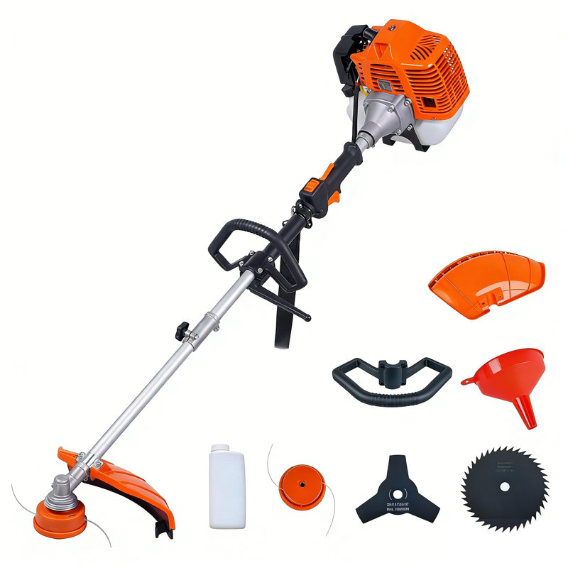 Ensemble de désherbeur 3-en-1 à gaz 2 temps, coupe-bordures et débroussailleuse - moteur 52cc, chemin de coupe 17 ", pales 3 et 40 dents, poignée anti-vibration, sangle d'épaule - orange, 52cc