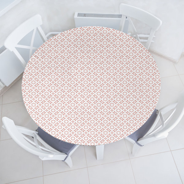 Highland Dunes Vintage Fitted Round Tablecloth Pale Rust and White ...