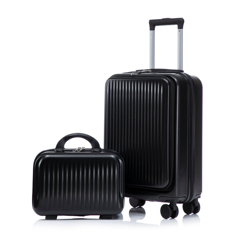 14 po / 20 po 2 pièces / ensemble dans un bagage à roulettes en ABS, avec serrure à combinaison et ouverture avant, étui à cosmétiques de 14 po (noir)