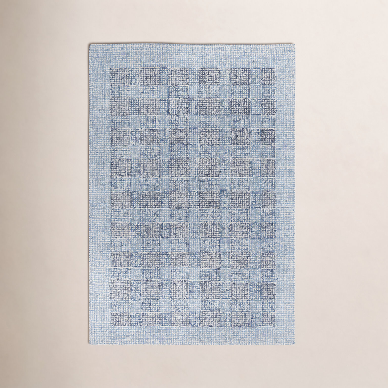 Holland Blue Hand-Tufted Geometric Wool Rug, Rectangle 7'9"X9'9"