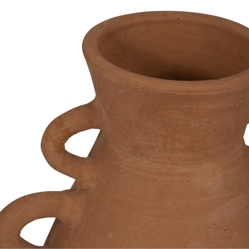 Boho Pottery Terracotta Vase with Sculptural Handles and Artisan-Inspired Craftsmanship for Decorative Accent Display in Global Eclectic Modern Rustic Farmhouse Mediterranean Interiors Decor