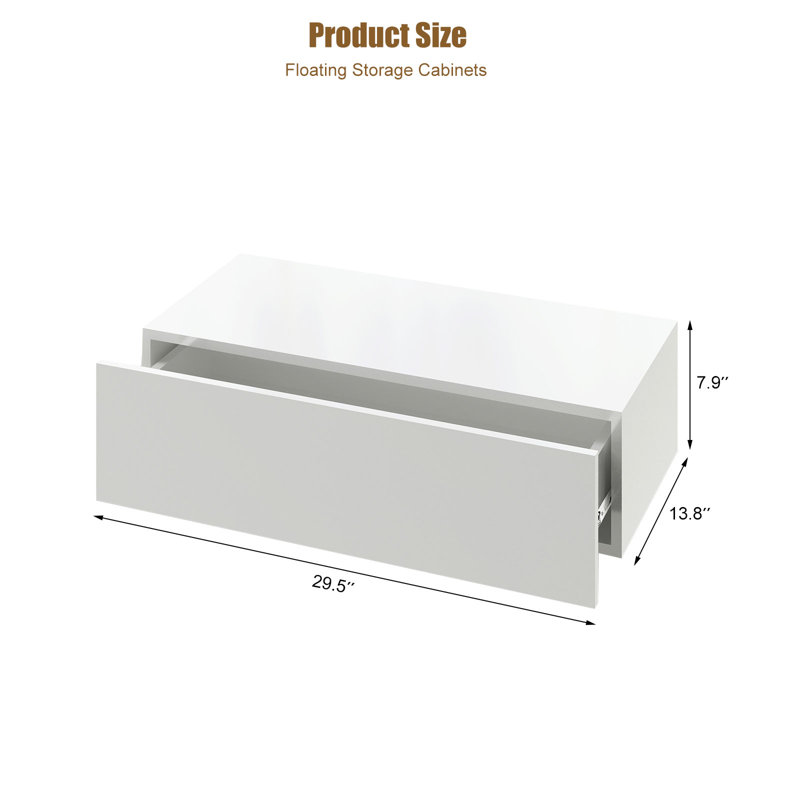 Floating Nightstand with Drawer for Bedroom, White