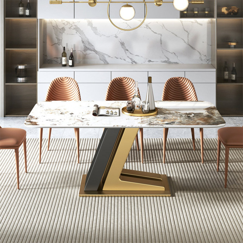 Simple Rectangular White Rock Slab Dining Table