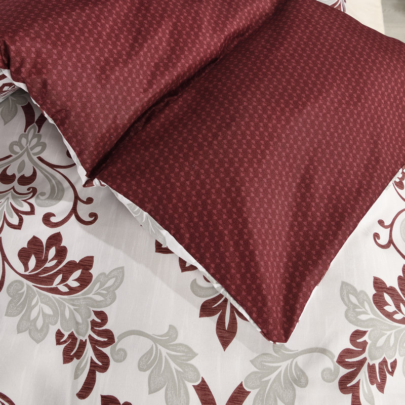 Bliss Complete Bedding Set Floral Burgundy Duvet Cover Fitted Sheet With Matching Pillow Case