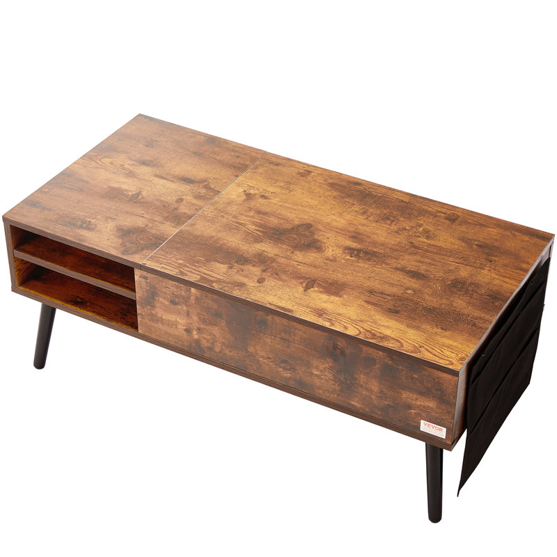 Brown Wood and Metal Lift-Top Coffee Table with Storage