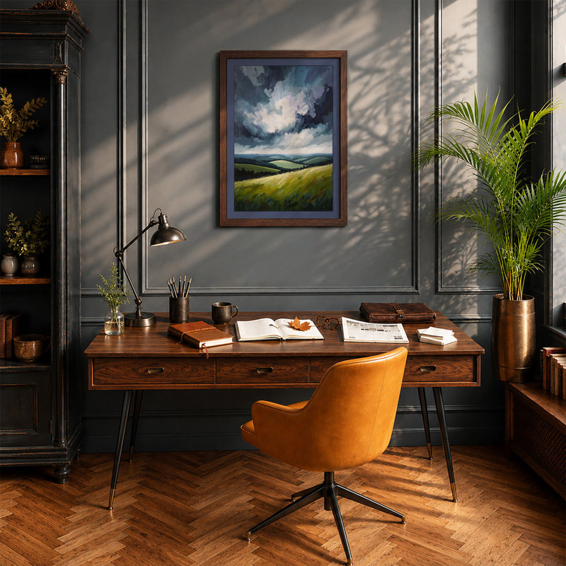 Storm Over Golden Fields Rustic - Print, Walnut, A3 - 42.0 x 29.7 cm