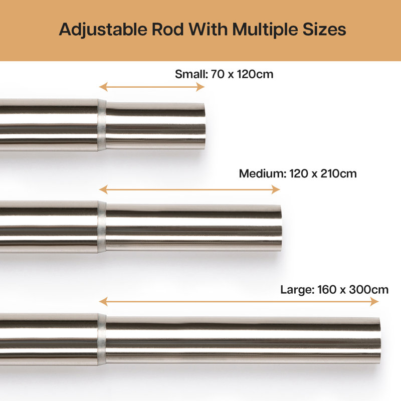 Wall Mounted Adjustable Sustainable Single Curtain Rod Set with Finial, 120 cm x 210 cm, Brushed Silver