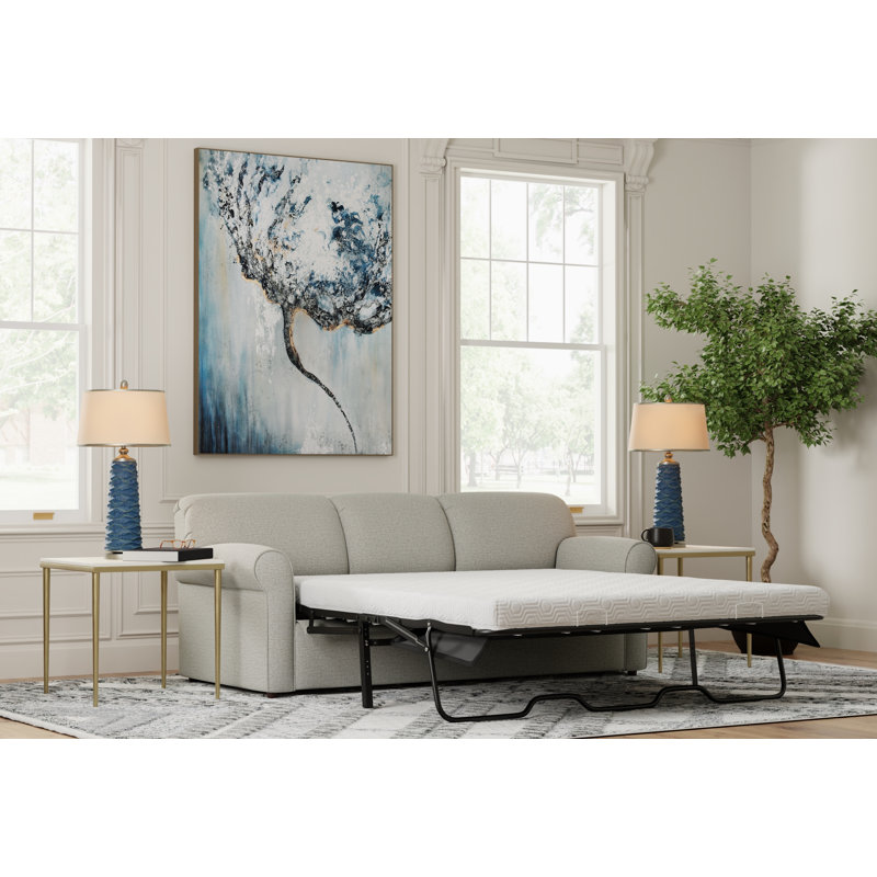 Aadhya 79" Rolled Arm Sleeper Sofa with Reversible Cushions, Queen, Grande Wheat, Gel Memory Foam