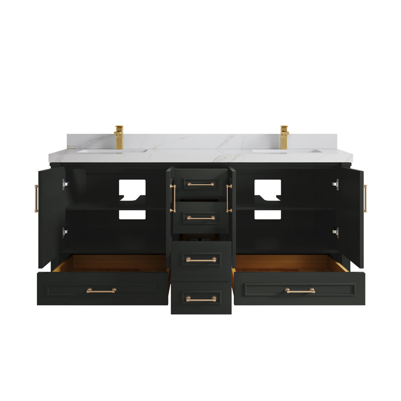 Aberdeen 72'' Double Bathroom Vanity with Top, Calacatta Sienna, Blacktop