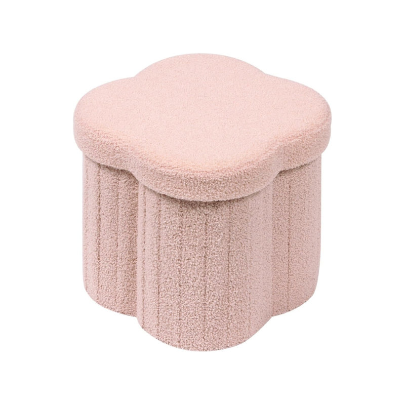 Storage Ottoman Cube, Flowers Shaped Ottomans Faux Teddy Fur, Pink 12.6"X12.6"X12.6"