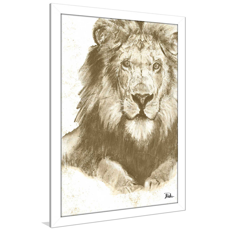 «Mute Lion», reproduction de peinture acrylique, H 39,5 po x l 27,5 po x P 0,75 po, Cadre blanc