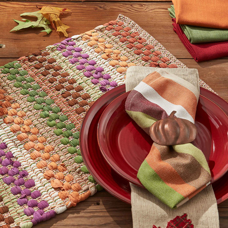 Farmhouse Holiday Chindi Table Runner, 36" L x 13" W, Orange