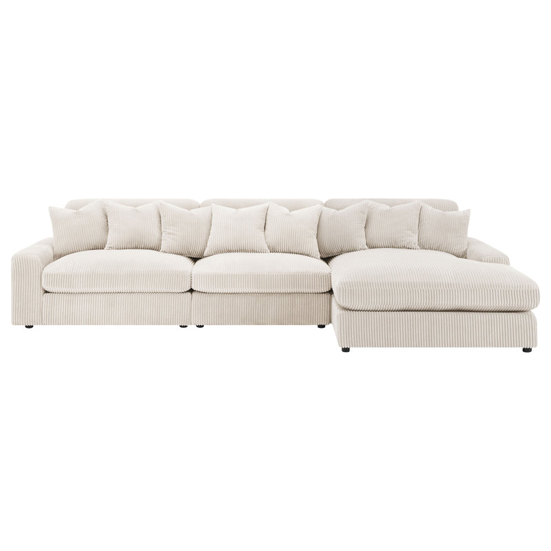 Thiego Upholstered Reversible Chaise Sectional Sofa Sand, Sand Corduroy (Fine-wale), 34" H x 146" W x 70.5" D