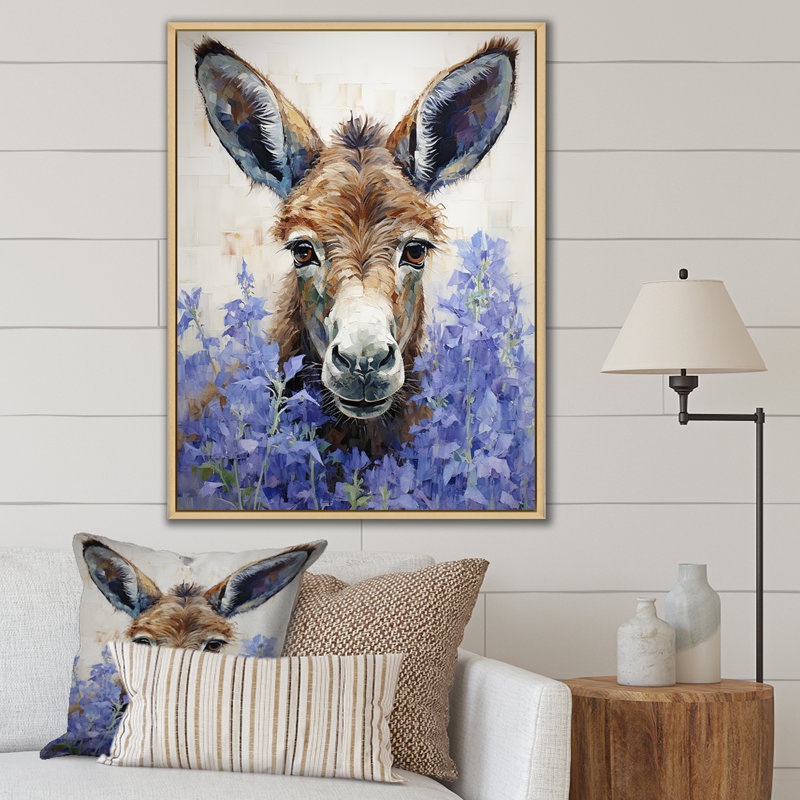 Portrait d'un âne mauve - art mural âne, Cadre flottant brun, 40" H x 30" W