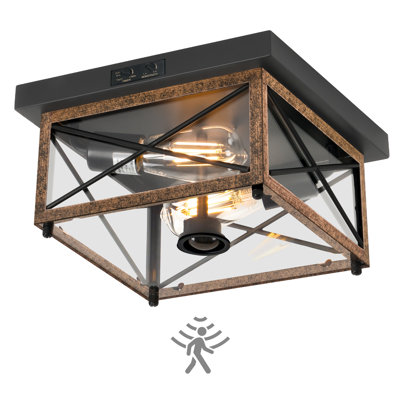 2 - Light Outdoor Flush Mount Ceiling Light With Motion Sensor