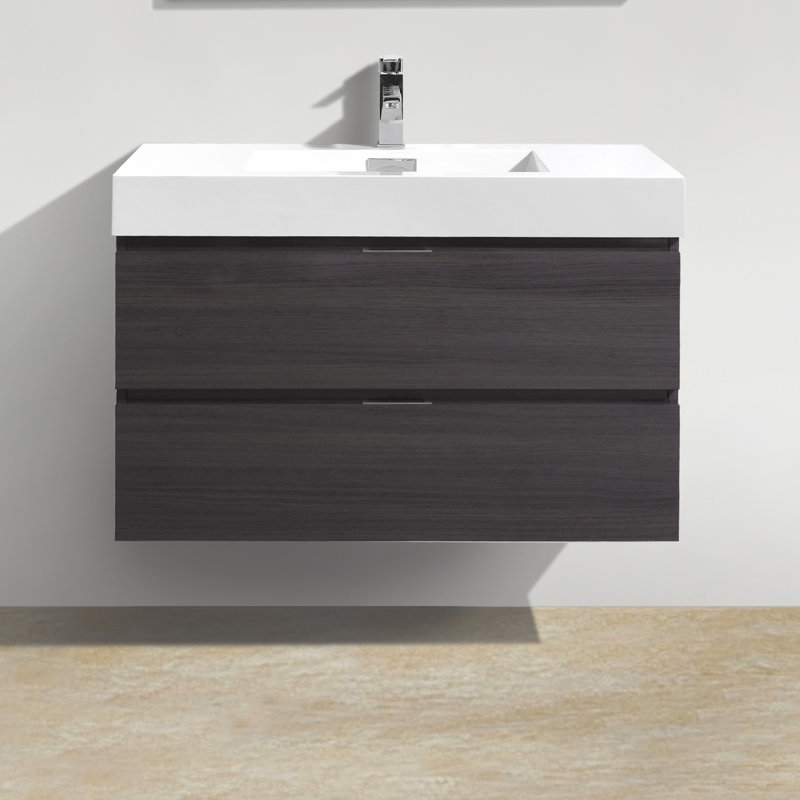Royka 35.75'' Single Bathroom Vanity with Acrylic Top, High Gloss Gray Oak