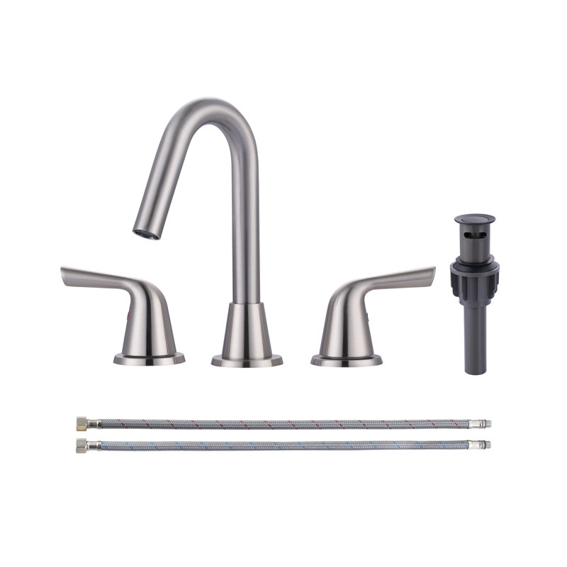 Widespread 2-handle Bathroom Faucet with Drain Assembly, Brushed Nickel