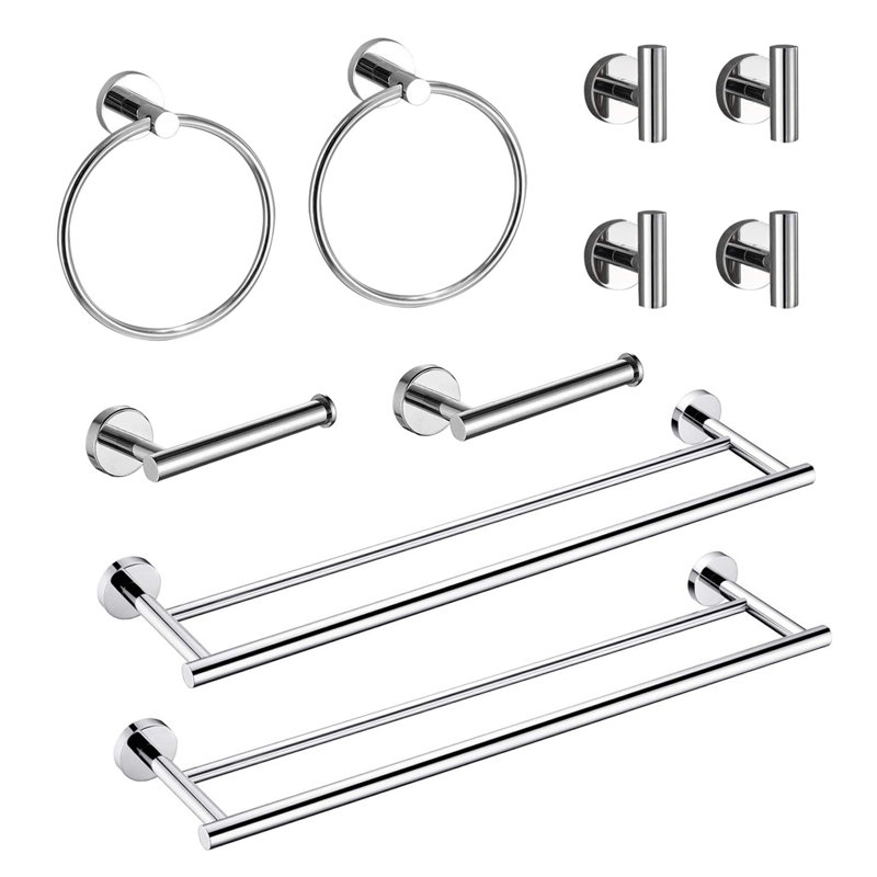 Ensemble de quincaillerie de salle de bain murale 10 pièces, acier inoxydable, Chrome