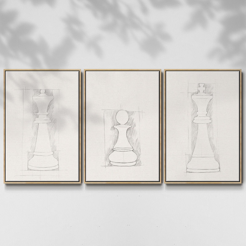 Jeu d'échecs, croquis 3 pièces, H 36 po x l 72 po, Naturel