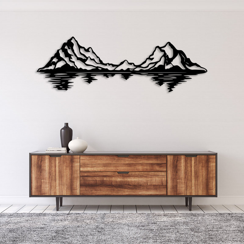Mountain Range Reflection Metal Wall Art - Scenic Nature Landscape Decor - Lake Reflection Mountain Silhouette - Rustic Outdoor Wall Hanging - Modern Industrial Metal Sculpture - Cabin Lodge Home Decor - Large Statement Art Piece