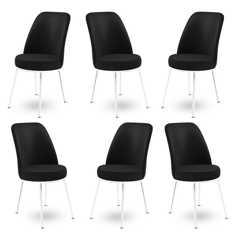 Ensemble de chaises modernes (6 pièces), noir et blanc, 17,7 po x 35,0 po x 16,5 po | Structure 100% métal, tissu Babyface, dossier en mousse à 18 bandes et siège en mousse à 22 bandes | Élégant siège de salle à manger et de bureau, conception durable et confortable