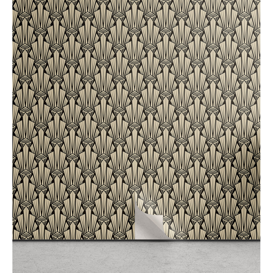 Abzieh- und Klebetapete, Symmetrische Sharp Art Deco, Abstrakt, Beige und Dunkelbraun